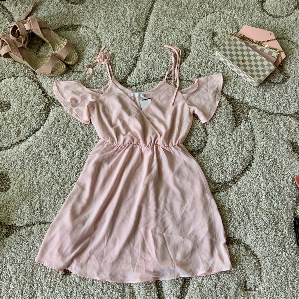 Lush Surplice Cold Shoulder Dress Pink S